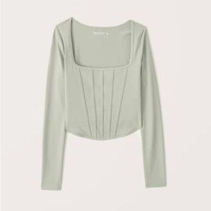 Abercrombie & Fitch Sage Green Long-Sleeve Seamless Fabric Corset Top Size Large